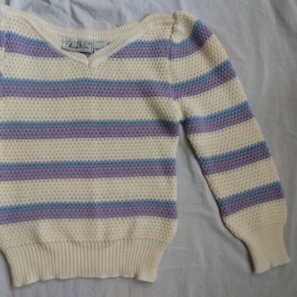 Andrew St. John Sweater Ivory Purple Retro Granny Grandmacore Women's Size Small - Picture 3 of 13